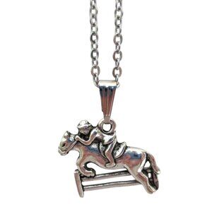 New Equestrian Pendant Necklace 19" Stainless Chain -  Horse Jumping Gift Jewel